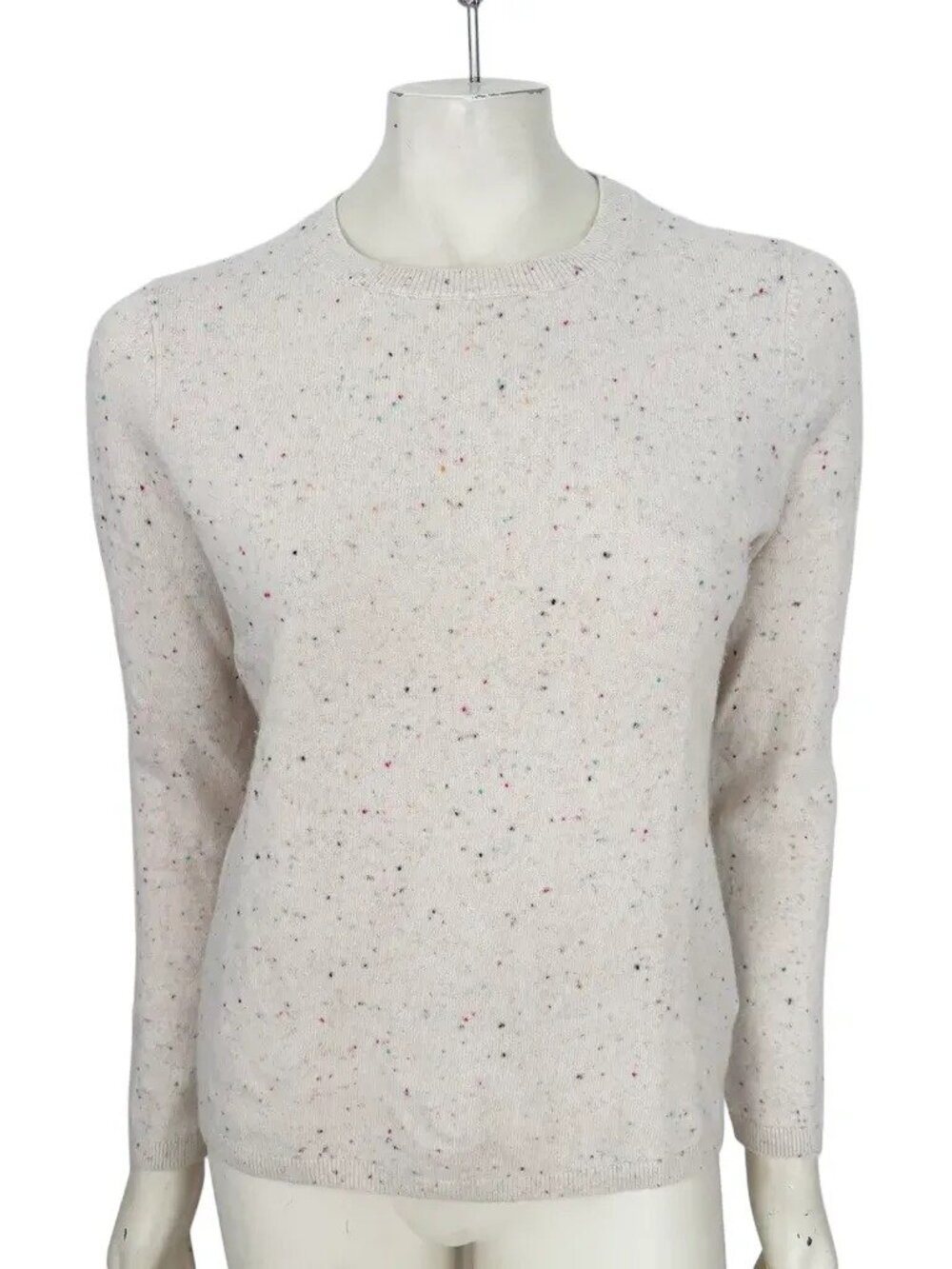 LANDS' END 100% Cashmere Crewneck Sweater in Rainbow Donegal Fleck SZ S